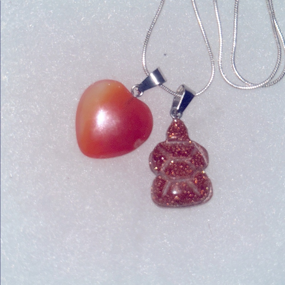 Citrine Crystal Heart ❤️ & Goldstone turtle 🐢 sterling silver 16” necklace